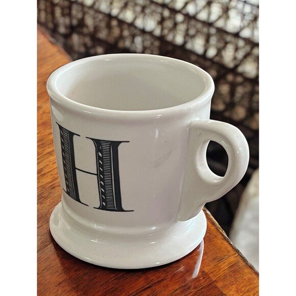Anthropologie Initial "H" Ceramic Coffee Cup Mug Personalized Letter White Black - Picture 5 of 8